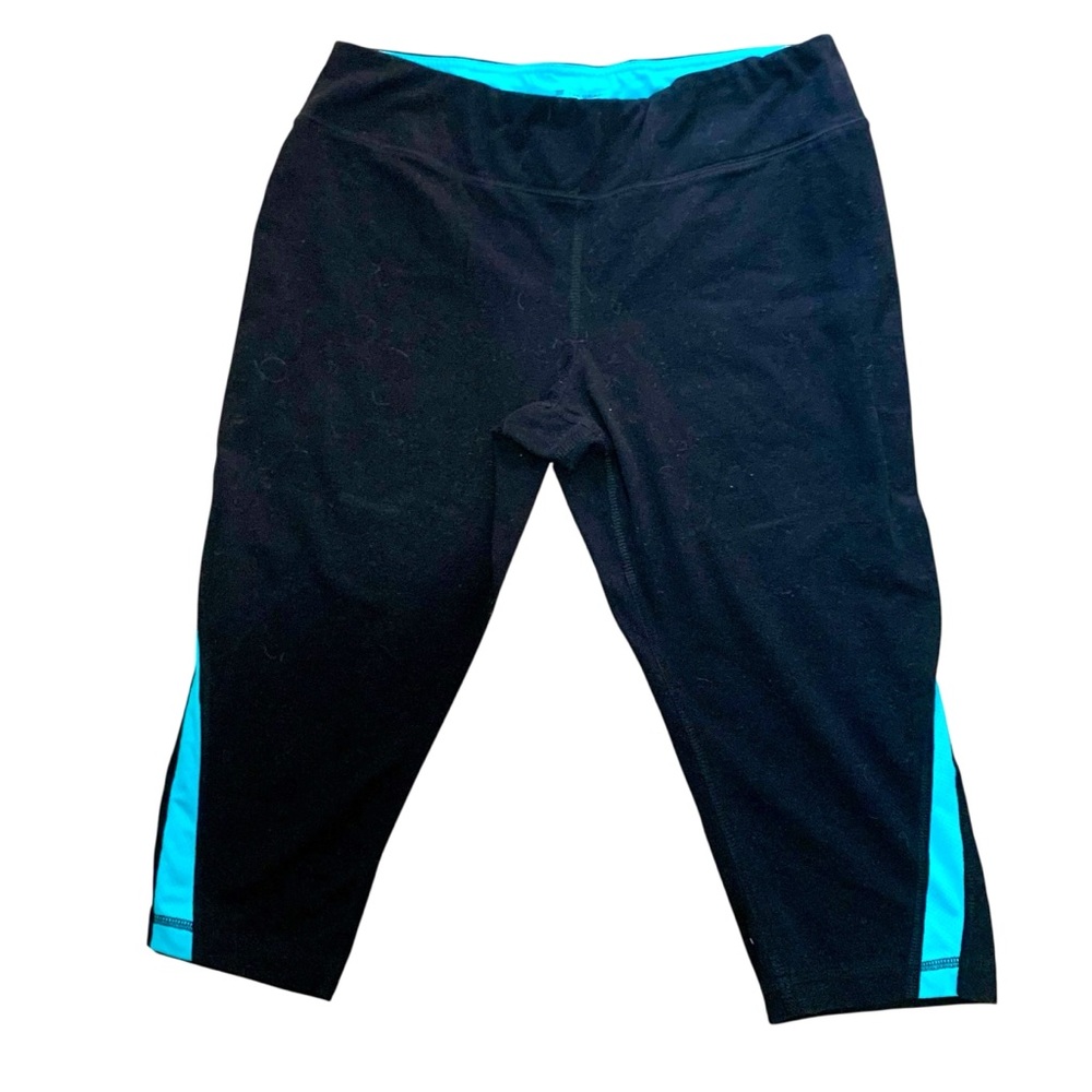Tek Gear Black & Blue Fitted Capri Length Athletic Wear Pants
